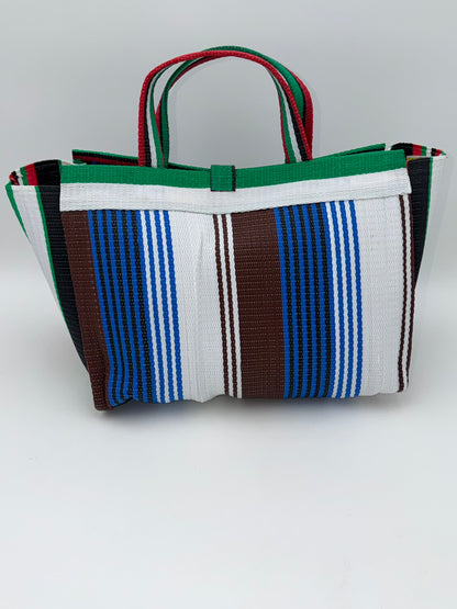 Pearl Large handwoven tote bag by SCRUBIES in White,Blue,Green,Red,Black,Brown with Stripes design and Oval accent pattern