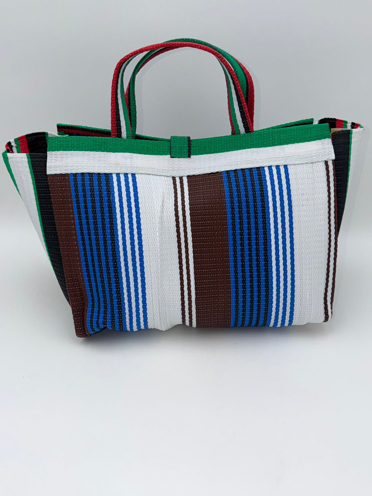 Pearl Large handwoven tote bag by SCRUBIES in White,Blue,Green,Red,Black,Brown with Stripes design and Oval accent pattern