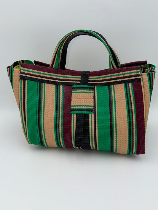 Metallic Large handwoven tote bag by SCRUBIES in Wine,Beige,Green,Black with Stripes design and None accent pattern