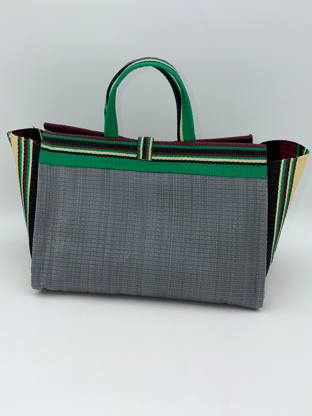 Metallic Large handwoven tote bag by SCRUBIES in Gray,Wine,Black,Green with Solid design and Bow accent pattern