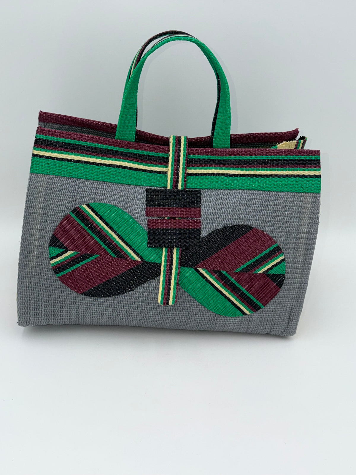 Metallic Large handwoven tote bag by SCRUBIES in Gray,Wine,Black,Green with Solid design and Bow accent pattern
