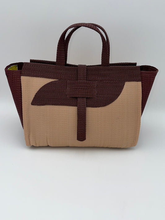 Caramel Large handwoven tote bag by SCRUBIES in Beige,Brown with Solid design and Almond accent pattern