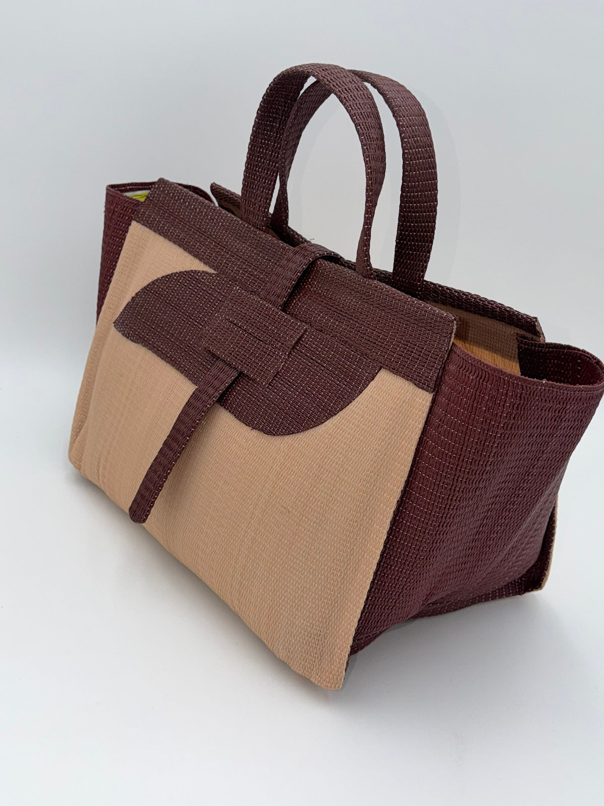 Caramel Large handwoven tote bag by SCRUBIES in Beige,Brown with Solid design and Almond accent pattern