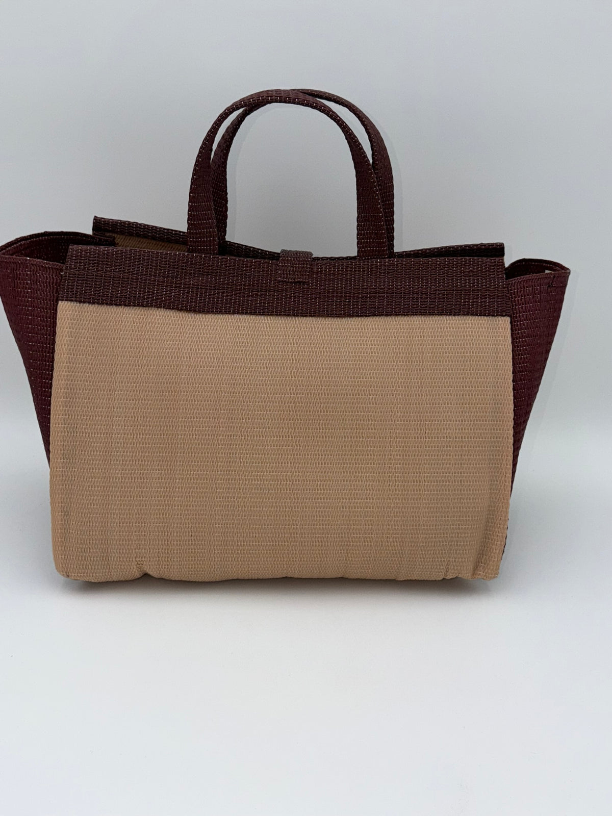 Caramel Large handwoven tote bag by SCRUBIES in Beige,Brown with Solid design and Almond accent pattern