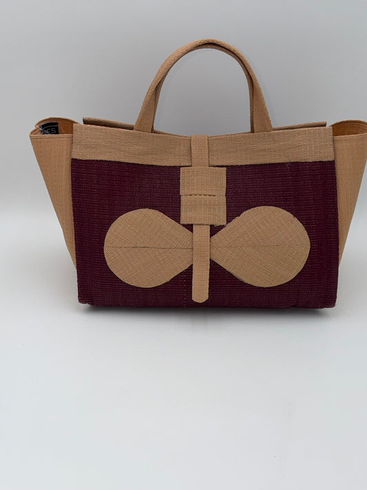 Winery Large handwoven tote bag by SCRUBIES in Wine,Beige with Solid design and Bow accent pattern