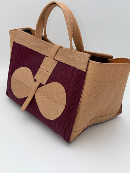 Winery Large handwoven tote bag by SCRUBIES in Wine,Beige with Solid design and Bow accent pattern
