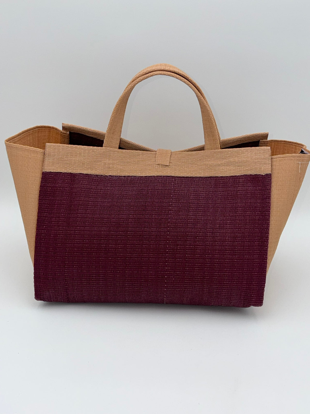 Winery Large handwoven tote bag by SCRUBIES in Wine,Beige with Solid design and Bow accent pattern