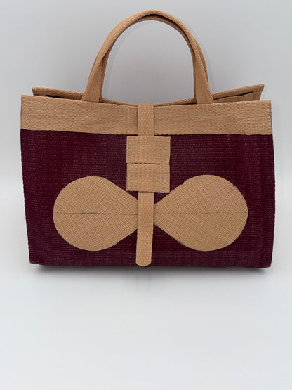 Winery Large handwoven tote bag by SCRUBIES in Wine,Beige with Solid design and Bow accent pattern