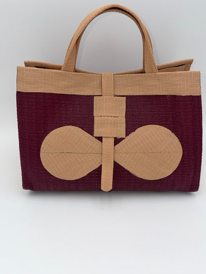 Winery Large handwoven tote bag by SCRUBIES in Wine,Beige with Solid design and Bow accent pattern