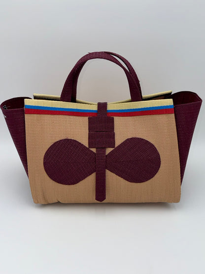 Beige Large handwoven tote bag by SCRUBIES in Beige,Wine with Solid design and Bow accent pattern