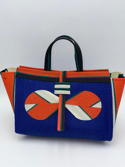 Berry Large handwoven tote bag by SCRUBIES in Blue,Orange,Cream,Black with Solid design and Bow accent pattern