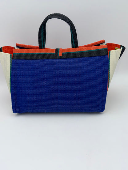 Berry Large handwoven tote bag by SCRUBIES in Blue,Orange,Cream,Black with Solid design and Bow accent pattern
