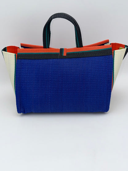 Berry Large handwoven tote bag by SCRUBIES in Blue,Orange,Cream,Black with Solid design and Bow accent pattern