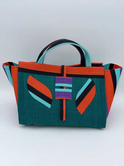 Emerald Large handwoven tote bag by SCRUBIES in Green,Orange,Black,Teal,Purple with Solid design and Leaf accent pattern