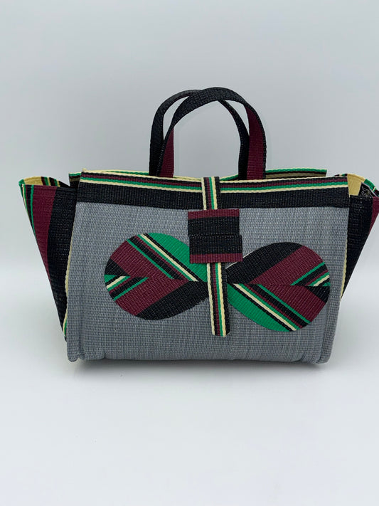 Metallic Large handwoven tote bag by SCRUBIES in Gray,Wine,Green,Black, with Solid design and Bow accent pattern