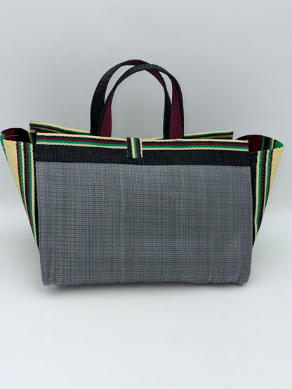 Metallic Large handwoven tote bag by SCRUBIES in Gray,Wine,Green,Black, with Solid design and Bow accent pattern