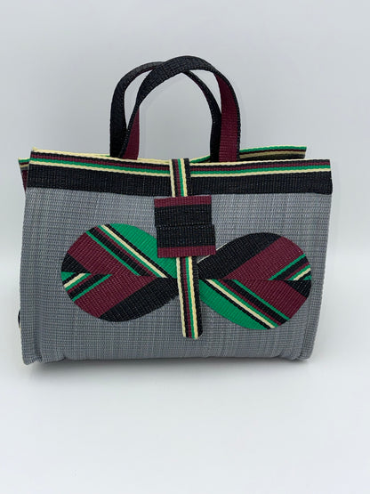 Metallic Large handwoven tote bag by SCRUBIES in Gray,Wine,Green,Black, with Solid design and Bow accent pattern
