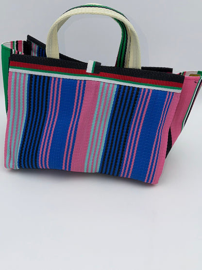 Candy Large handwoven tote bag by SCRUBIES in Pink,Blue,Brown,Yellow with Solid design and Bow accent pattern