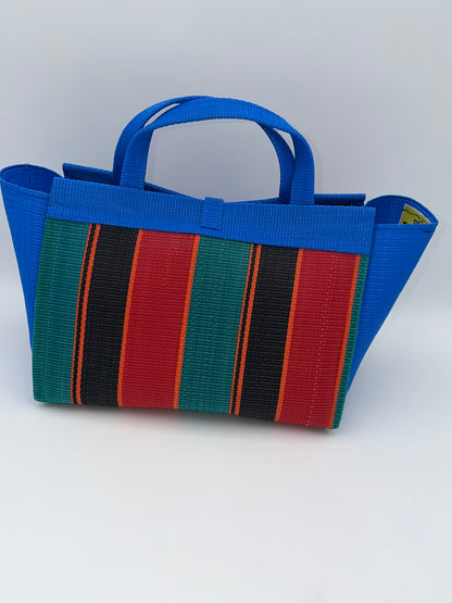 Red Blocks Large handwoven tote bag by SCRUBIES in Blue,Red,Black,Green, with Block design and Bow accent pattern