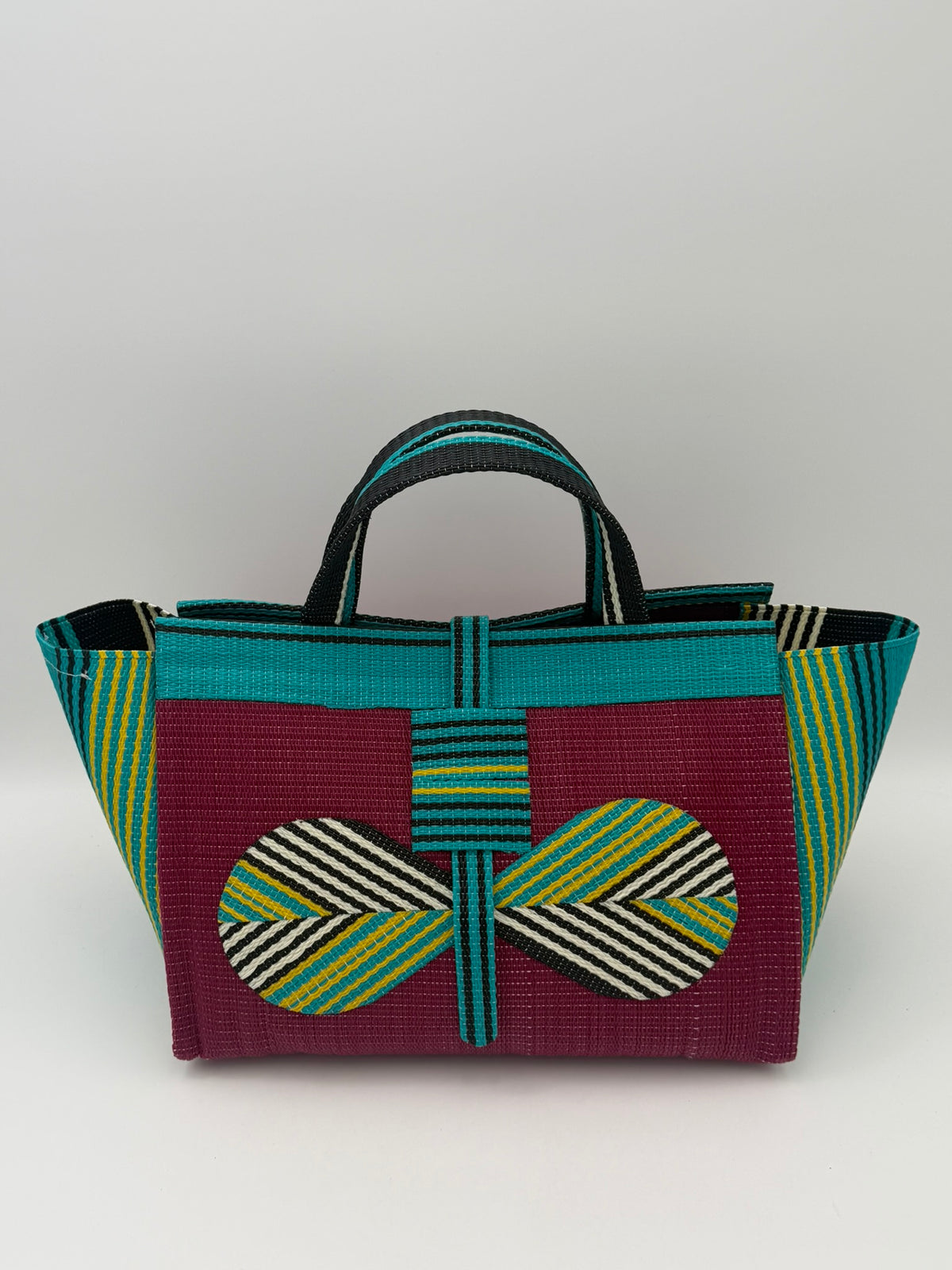 Winery Large handwoven tote bag by SCRUBIES in Wine,Green,Yellow with Solid design and Bow accent pattern