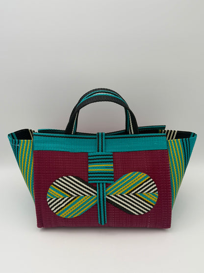 Winery Large handwoven tote bag by SCRUBIES in Wine,Green,Yellow with Solid design and Bow accent pattern
