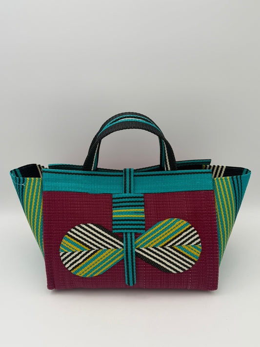 Winery Large handwoven tote bag by SCRUBIES in Wine,Green,Yellow with Solid design and Bow accent pattern