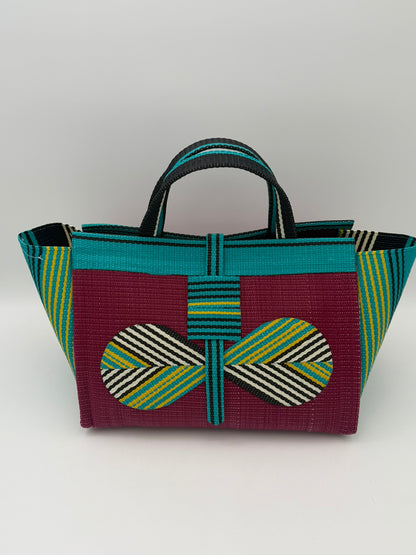 Winery Large handwoven tote bag by SCRUBIES in Wine,Green,Yellow with Solid design and Bow accent pattern