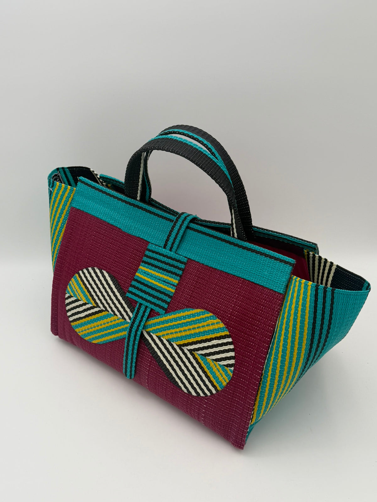 Winery Large handwoven tote bag by SCRUBIES in Wine,Green,Yellow with Solid design and Bow accent pattern