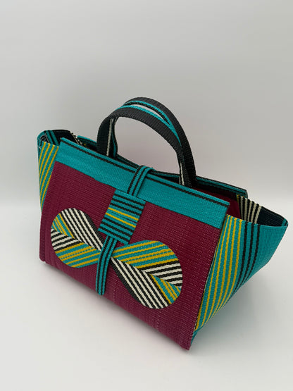 Winery Large handwoven tote bag by SCRUBIES in Wine,Green,Yellow with Solid design and Bow accent pattern