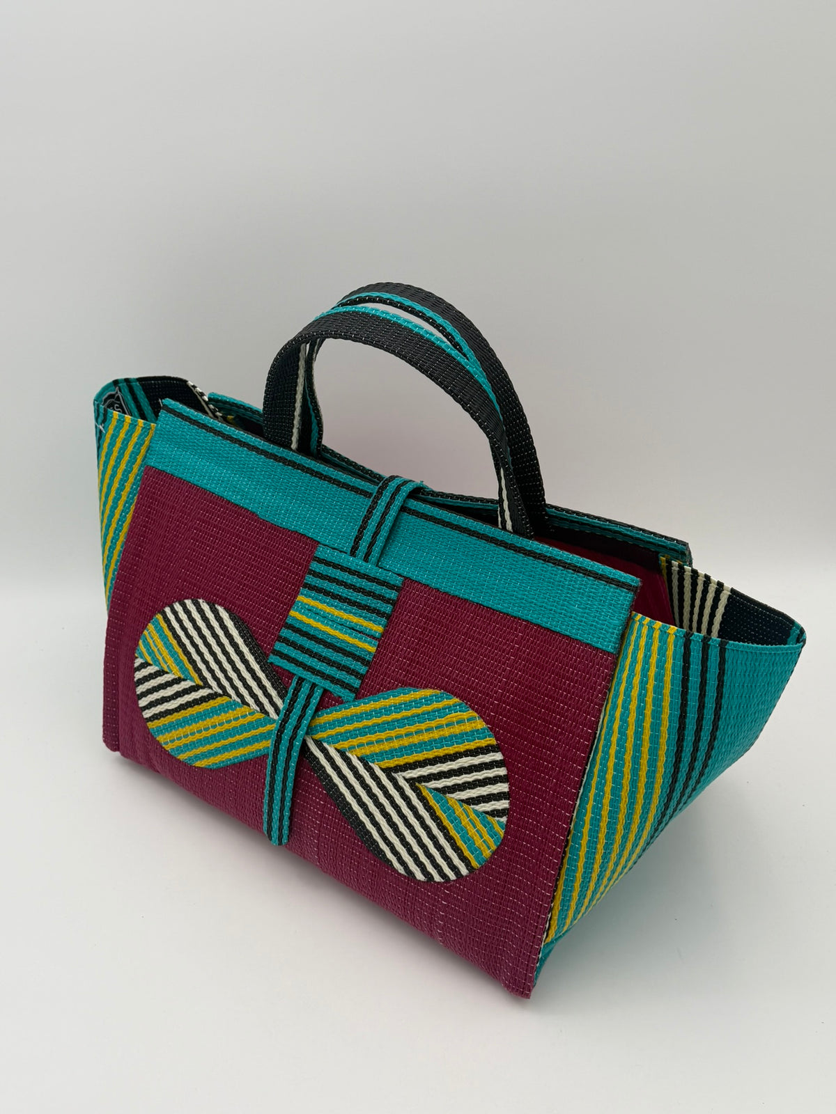 Winery Large handwoven tote bag by SCRUBIES in Wine,Green,Yellow with Solid design and Bow accent pattern