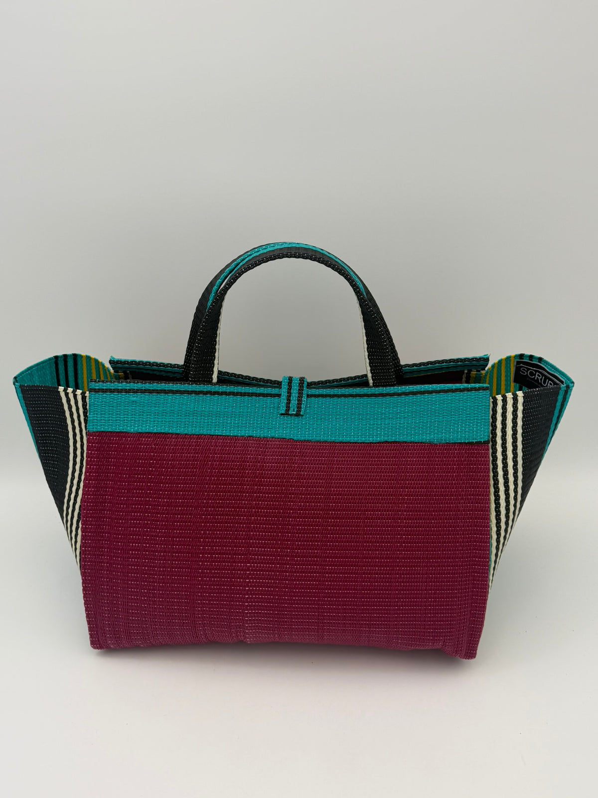 Winery Large handwoven tote bag by SCRUBIES in Wine,Green,Yellow with Solid design and Bow accent pattern