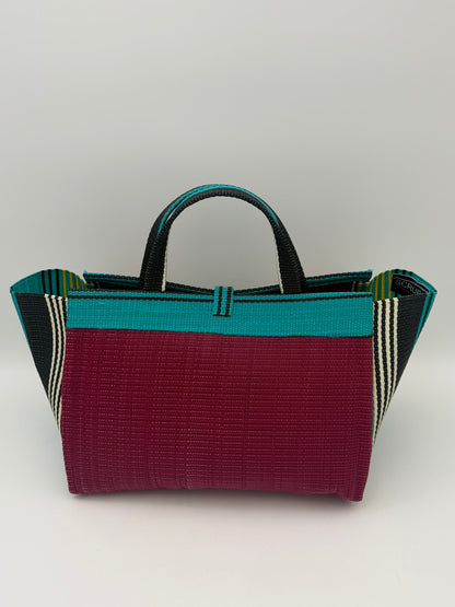 Winery Large handwoven tote bag by SCRUBIES in Wine,Green,Yellow with Solid design and Bow accent pattern