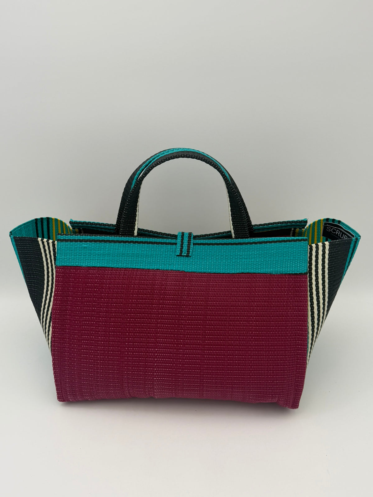 Winery Large handwoven tote bag by SCRUBIES in Wine,Green,Yellow with Solid design and Bow accent pattern