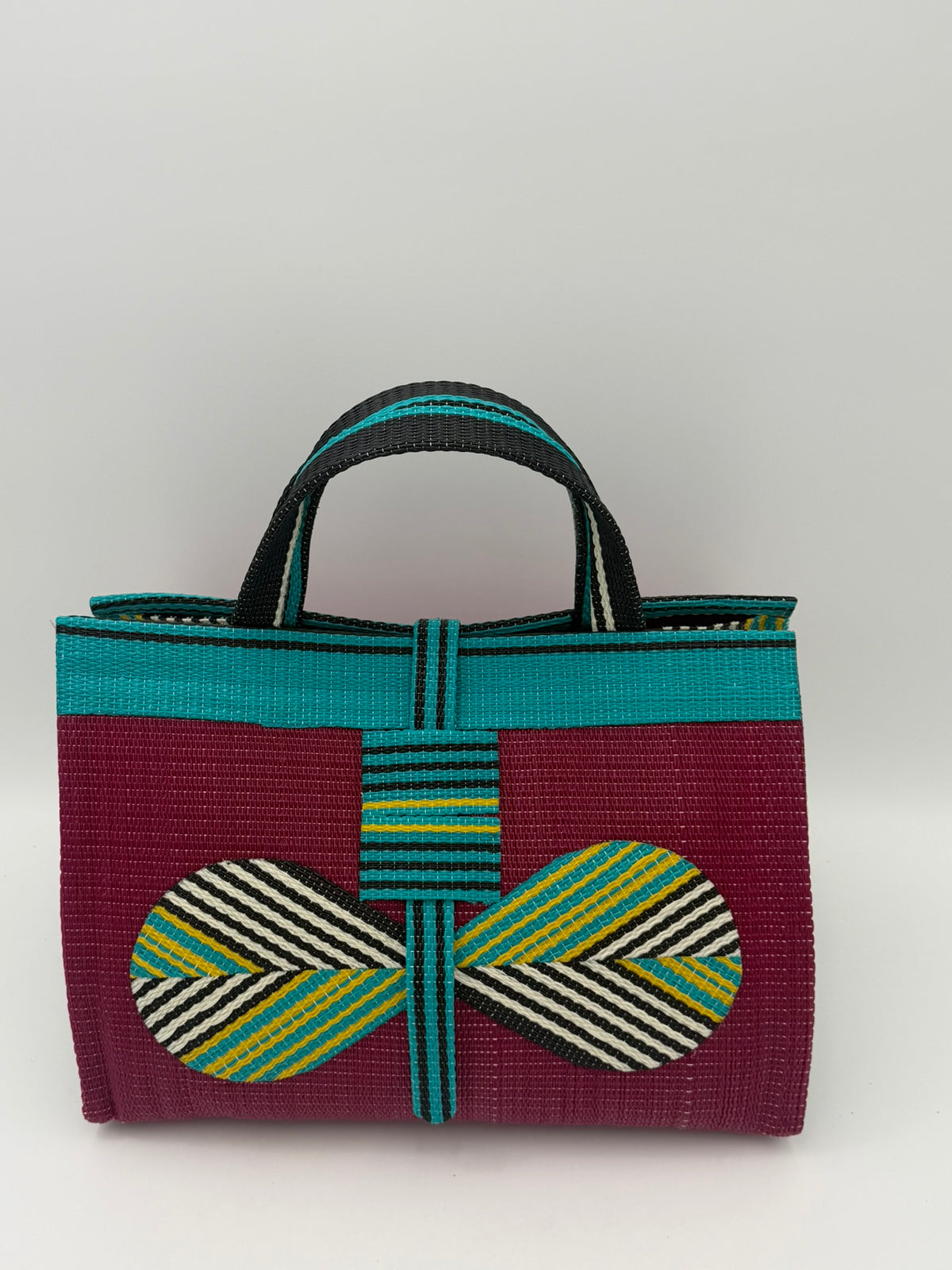 Winery Large handwoven tote bag by SCRUBIES in Wine,Green,Yellow with Solid design and Bow accent pattern
