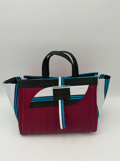 Winery Large handwoven tote bag by SCRUBIES in Wine,White,Blue,Black with Solid design and Almond accent pattern