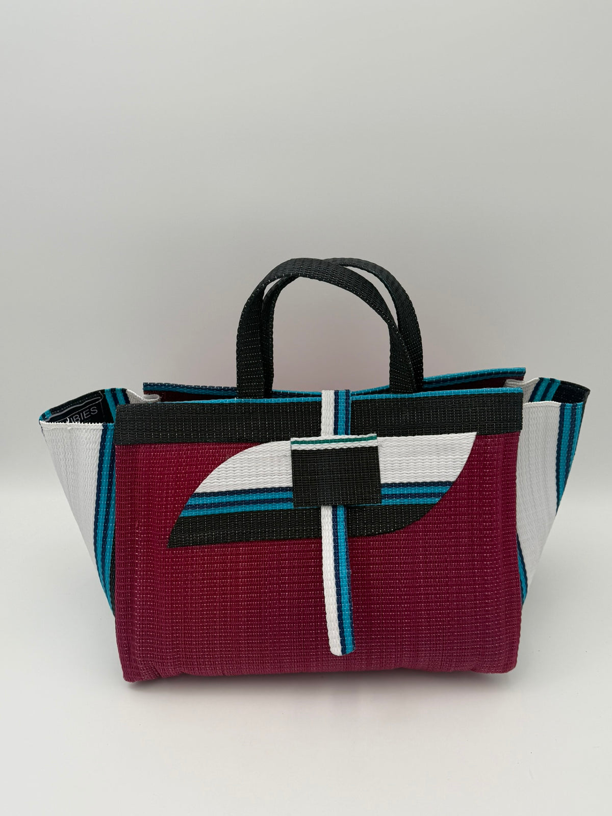 Winery Large handwoven tote bag by SCRUBIES in Wine,White,Blue,Black with Solid design and Almond accent pattern