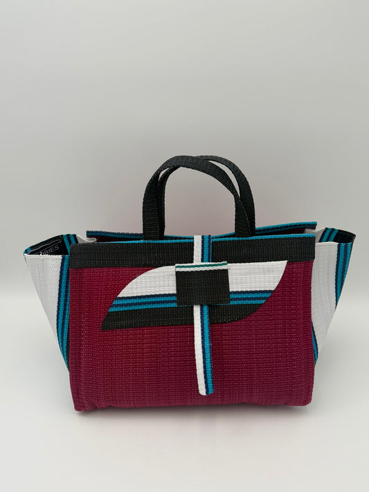 Winery Large handwoven tote bag by SCRUBIES in Wine,White,Blue,Black with Solid design and Almond accent pattern