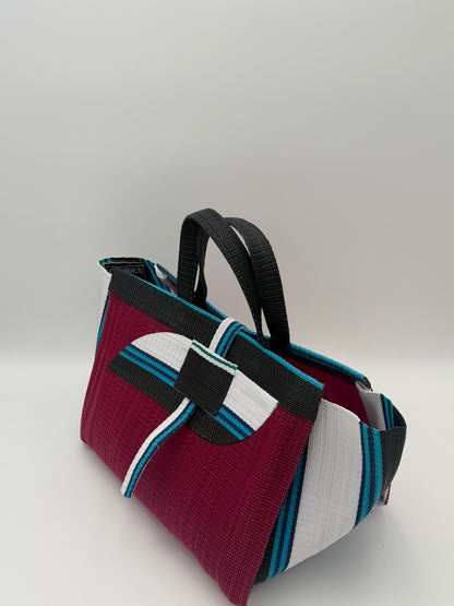 Winery Large handwoven tote bag by SCRUBIES in Wine,White,Blue,Black with Solid design and Almond accent pattern