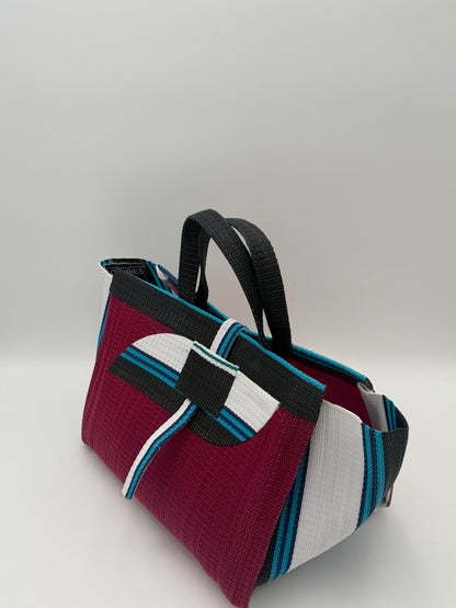 Winery Large handwoven tote bag by SCRUBIES in Wine,White,Blue,Black with Solid design and Almond accent pattern