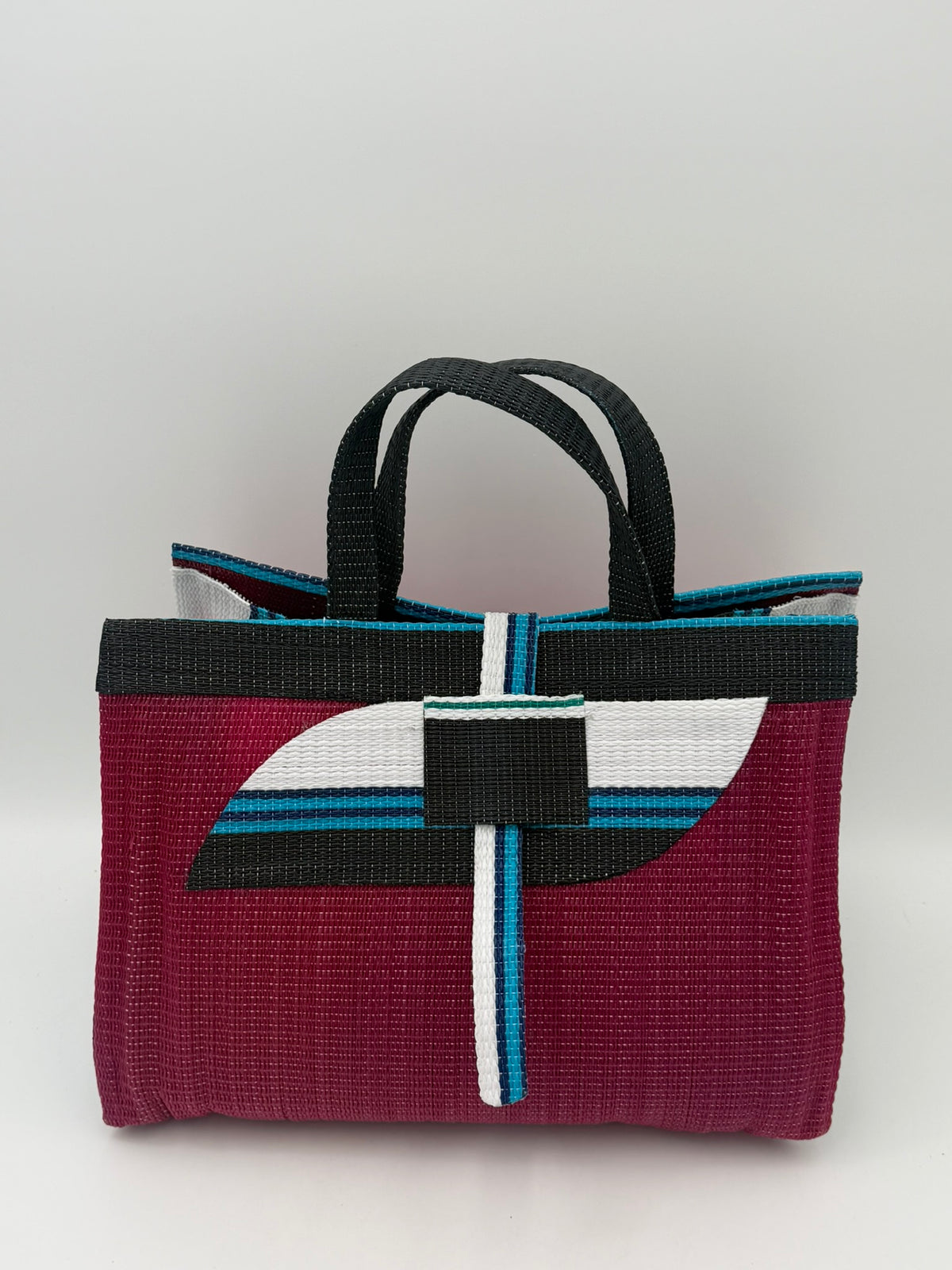 Winery Large handwoven tote bag by SCRUBIES in Wine,White,Blue,Black with Solid design and Almond accent pattern