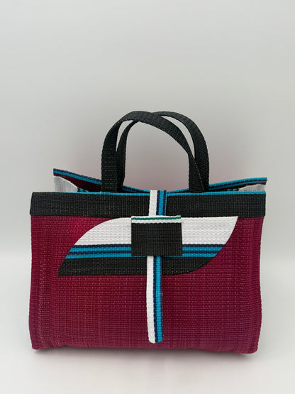 Winery Large handwoven tote bag by SCRUBIES in Wine,White,Blue,Black with Solid design and Almond accent pattern