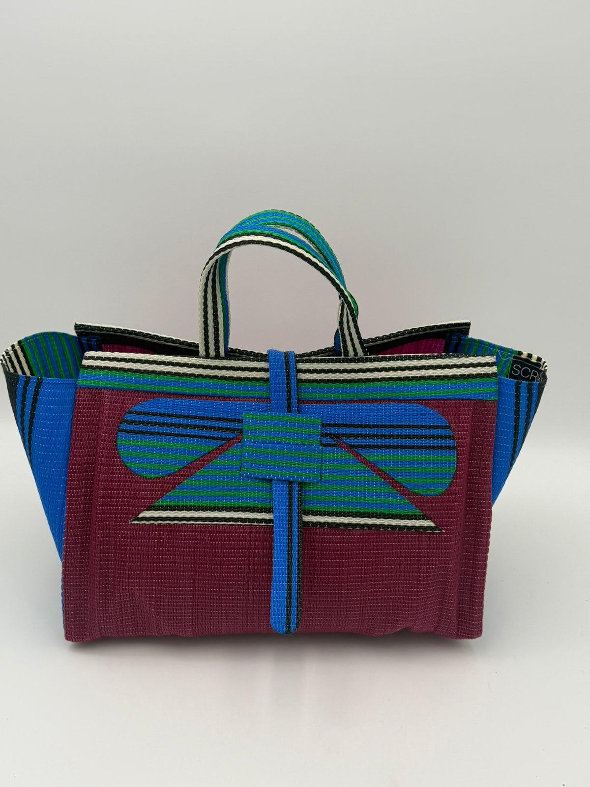 Winery Large handwoven tote bag by SCRUBIES in Wine,Blue,White with Solid design and Abstract accent pattern