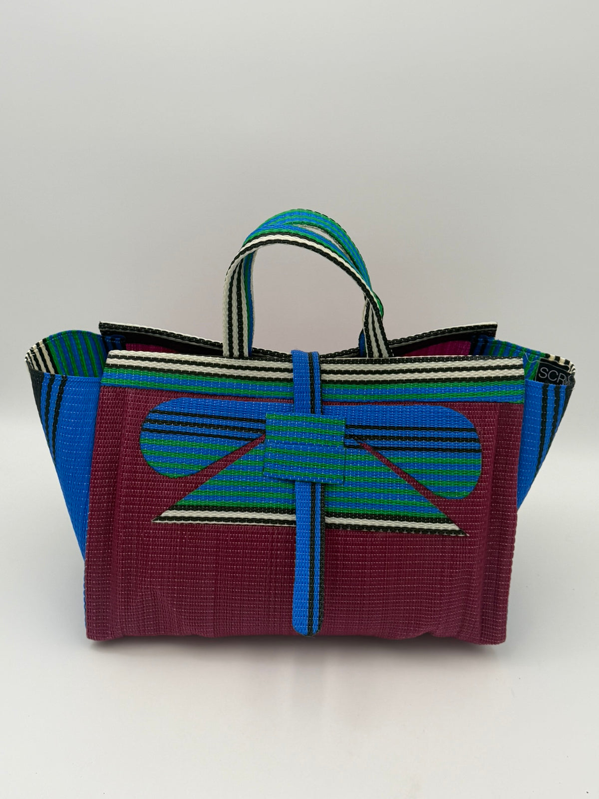 Winery Large handwoven tote bag by SCRUBIES in Wine,Blue,White with Solid design and Abstract accent pattern