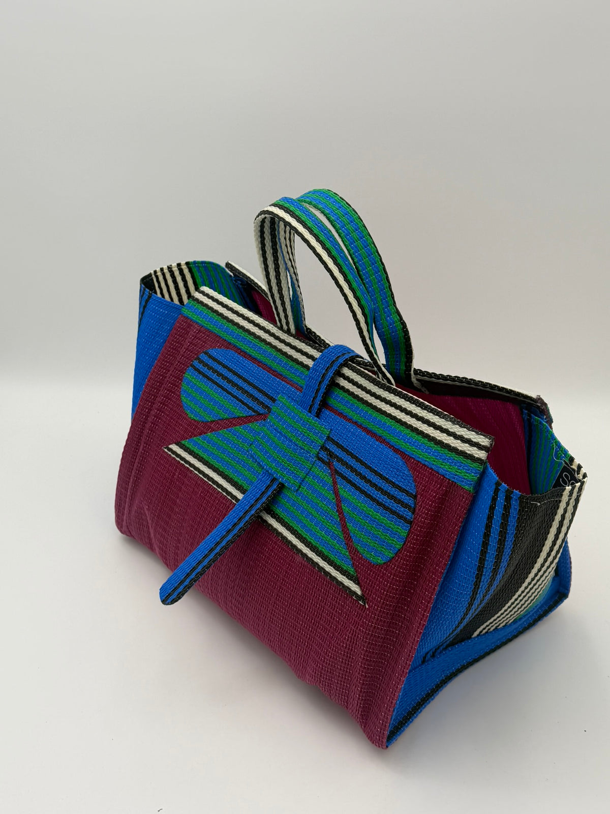 Winery Large handwoven tote bag by SCRUBIES in Wine,Blue,White with Solid design and Abstract accent pattern