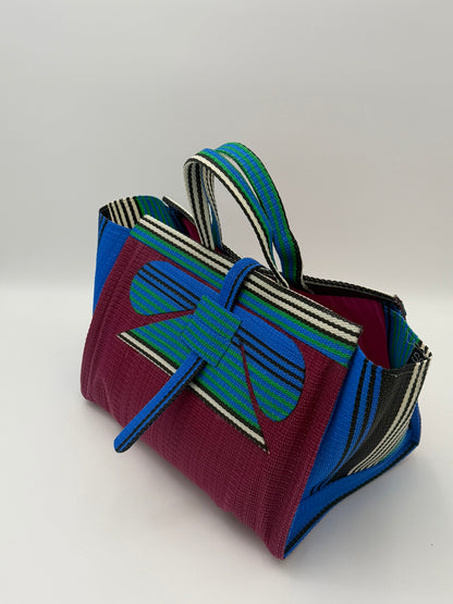Winery Large handwoven tote bag by SCRUBIES in Wine,Blue,White with Solid design and Abstract accent pattern