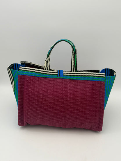 Winery Large handwoven tote bag by SCRUBIES in Wine,Blue,White with Solid design and Abstract accent pattern