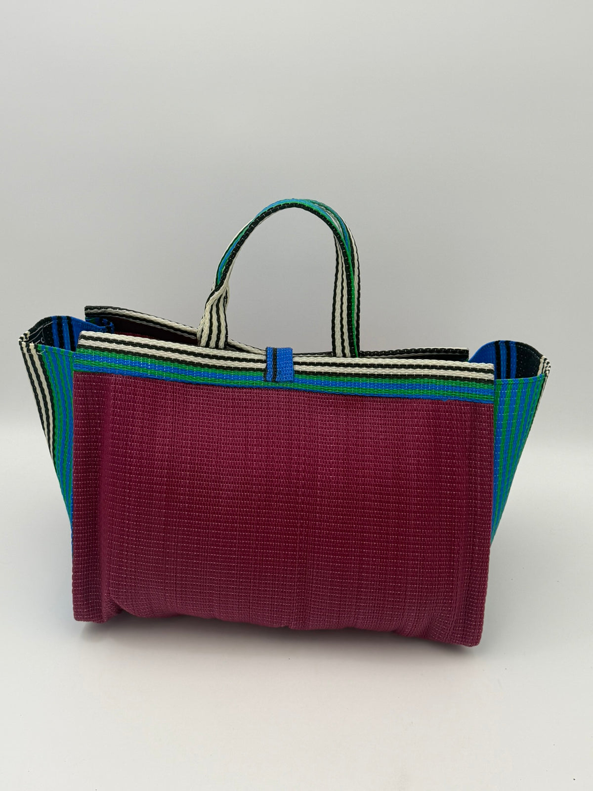Winery Large handwoven tote bag by SCRUBIES in Wine,Blue,White with Solid design and Abstract accent pattern