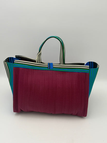 Winery Large handwoven tote bag by SCRUBIES in Wine,Blue,White with Solid design and Abstract accent pattern
