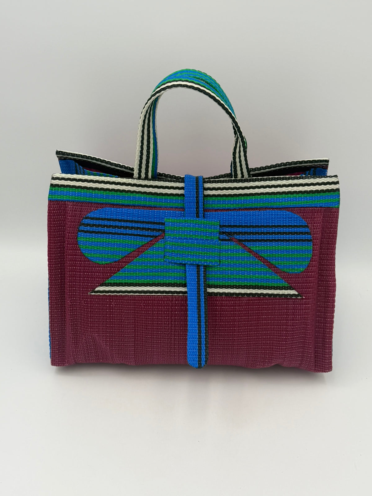 Winery Large handwoven tote bag by SCRUBIES in Wine,Blue,White with Solid design and Abstract accent pattern