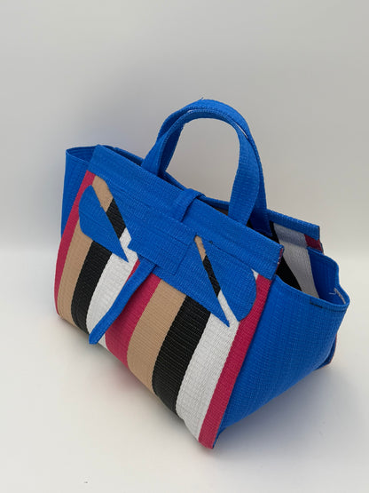 Panda Large handwoven tote bag by SCRUBIES in Black,White,Green with Stripes design and Leaf accent pattern
